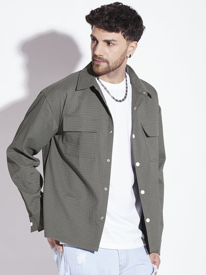 Olive Textured Over-shirt for Men