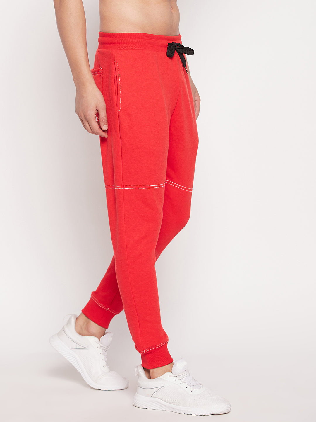 Red Contrast Stich Relaxed Fit Trackpants