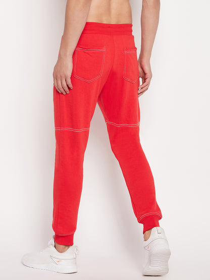 Red Contrast Stich Relaxed Fit Trackpants