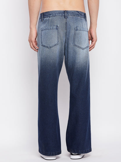 Blue Ombre Washed Flared Denim