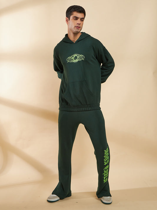 Moss Green Embroidered Oversized Hoodie