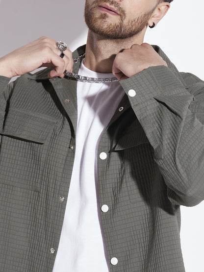 Olive Textured Over-shirt for Men