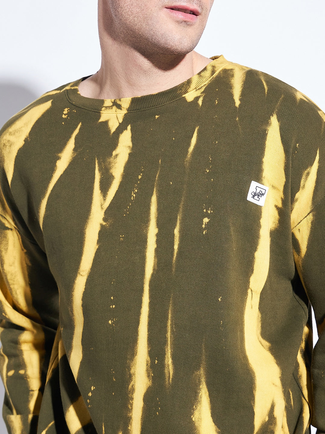 Men’s Yellow & Olive Tie-Dye Sweatshirt | Trendy Oversized Streetwear