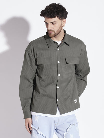 Olive Textured Over-shirt for Men