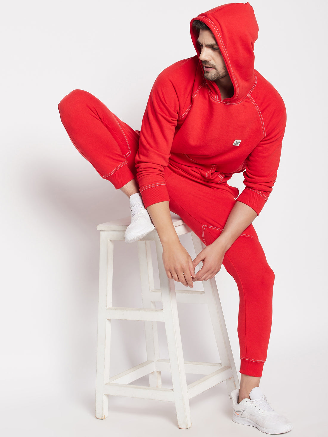 Red Contrast Stich Relaxed Fit Trackpants