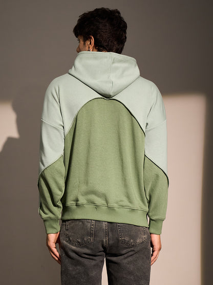 Mineral Green Two-Tone Hoodie for Men with Graphic Print