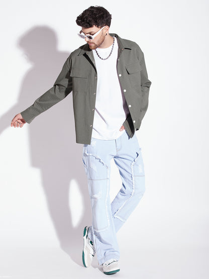 Olive Textured Over-shirt for Men