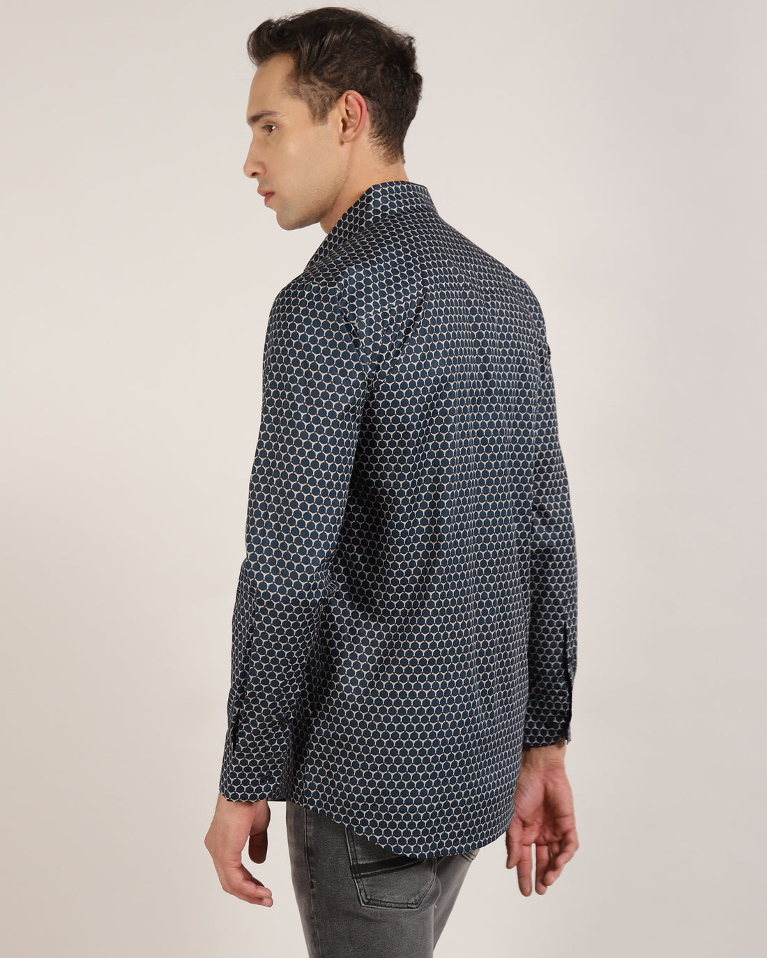 Navy Honeycomb Print Shirt For Men