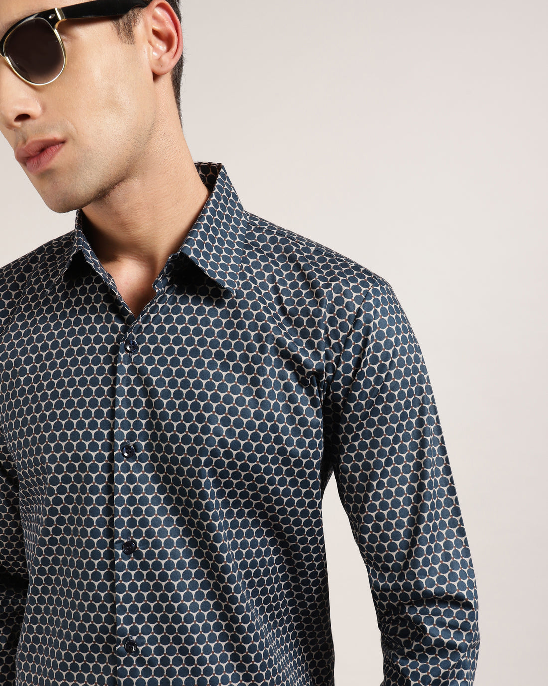 Navy Honeycomb Print Shirt For Men