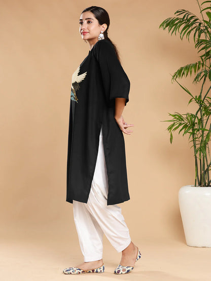 Black Rayon LongKurta - Swan