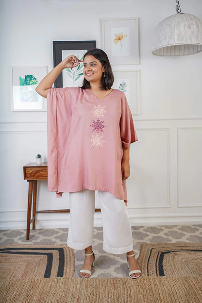 Blush Rayon Kaftan - Flowery