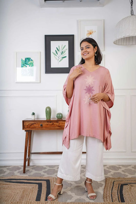 Blush Rayon Kaftan - Flowery