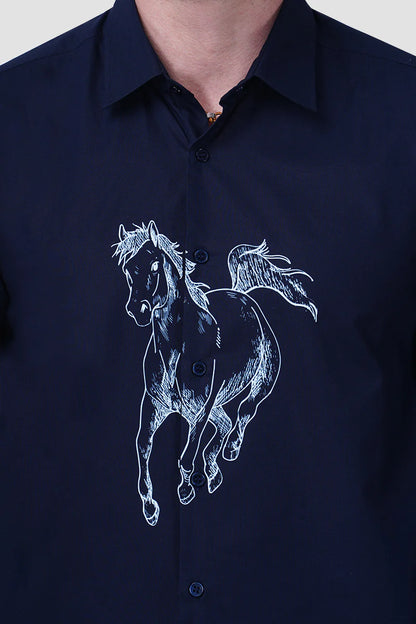 Urbane Stallion Navy Blue Designer Slim Fit Shirt