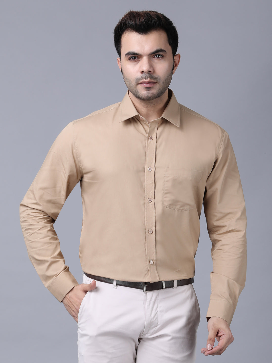 Beige Classic Formal Cotton Shirt for Men | Premium Office & Daily Wear