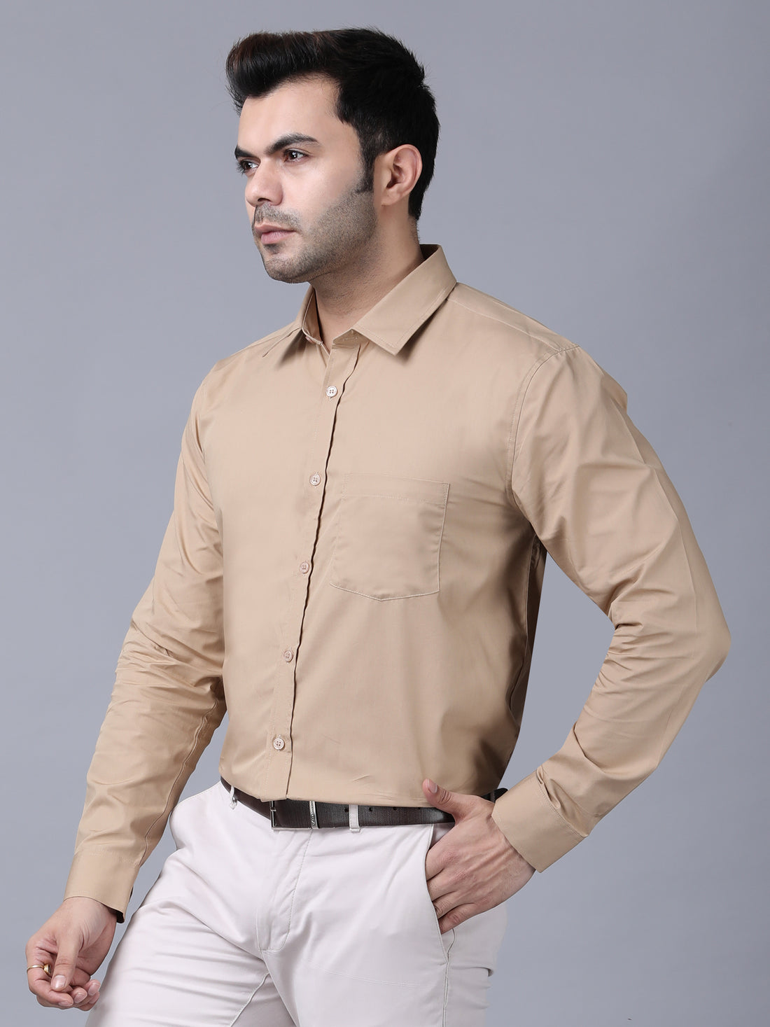 Beige Classic Formal Cotton Shirt for Men | Premium Office & Daily Wear