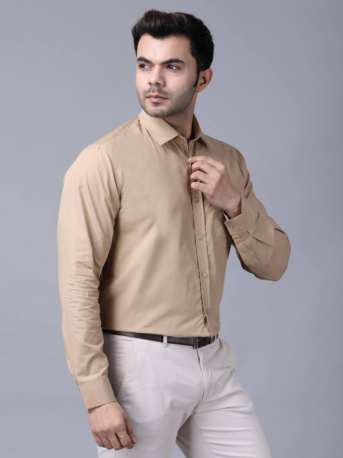 Beige Classic Formal Cotton Shirt for Men | Premium Office & Daily Wear