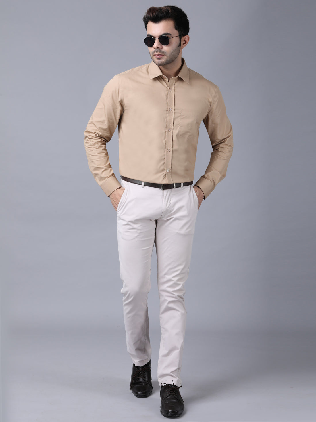 Beige Classic Formal Cotton Shirt for Men | Premium Office & Daily Wear