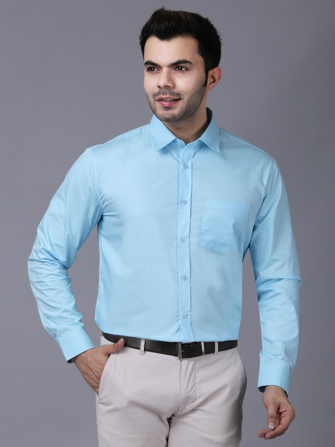 Classic Formal Sky Blue Cotton Shirt for Men