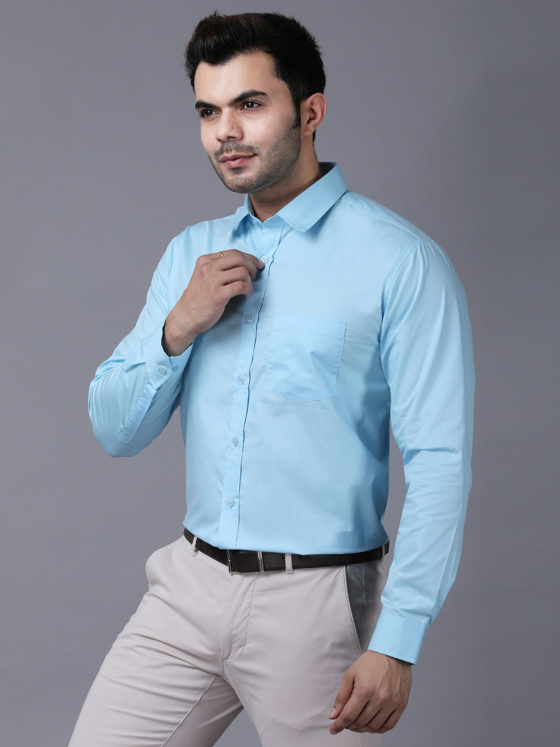 Classic Formal Sky Blue Cotton Shirt for Men