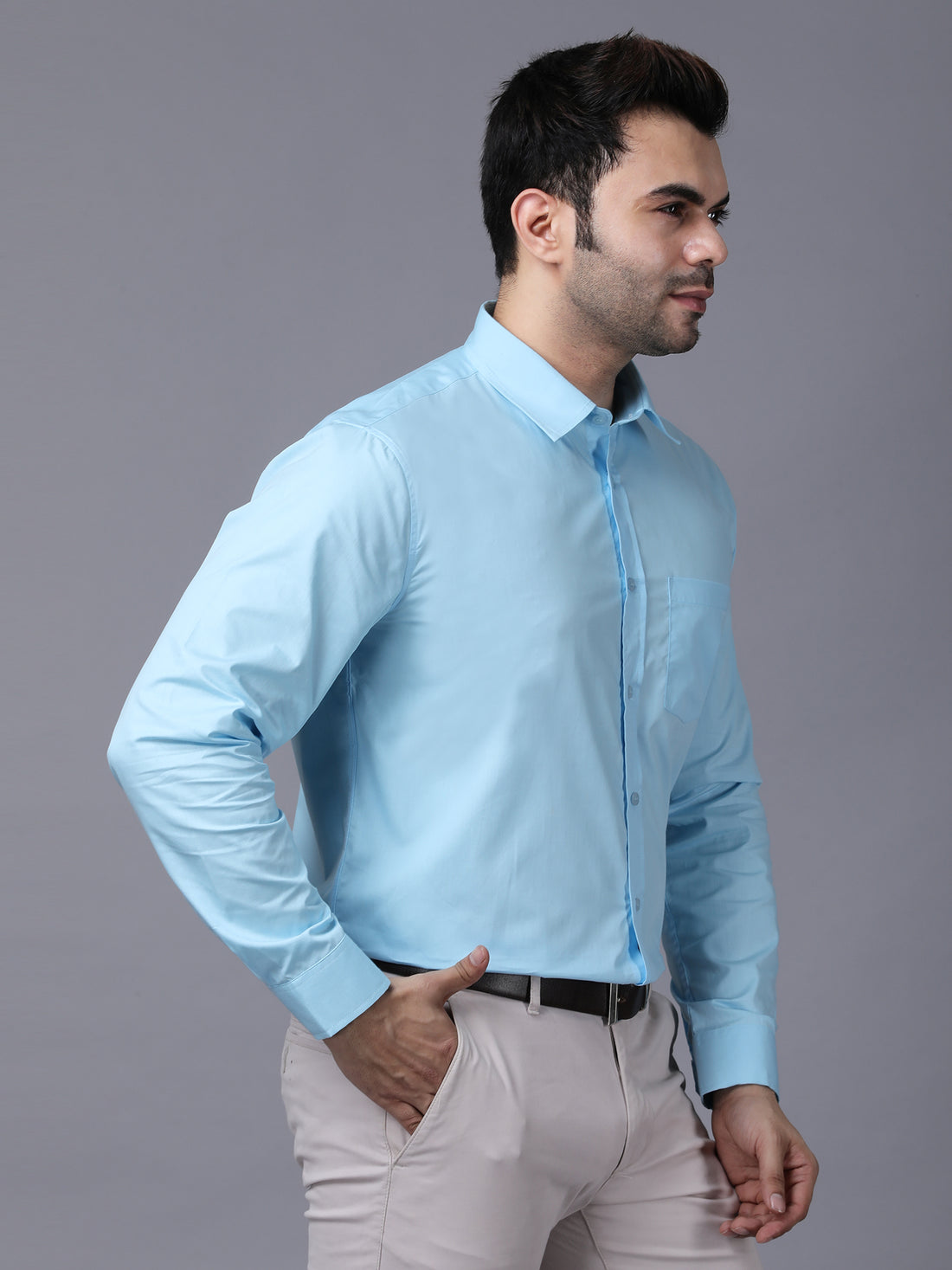 Classic Formal Sky Blue Cotton Shirt for Men