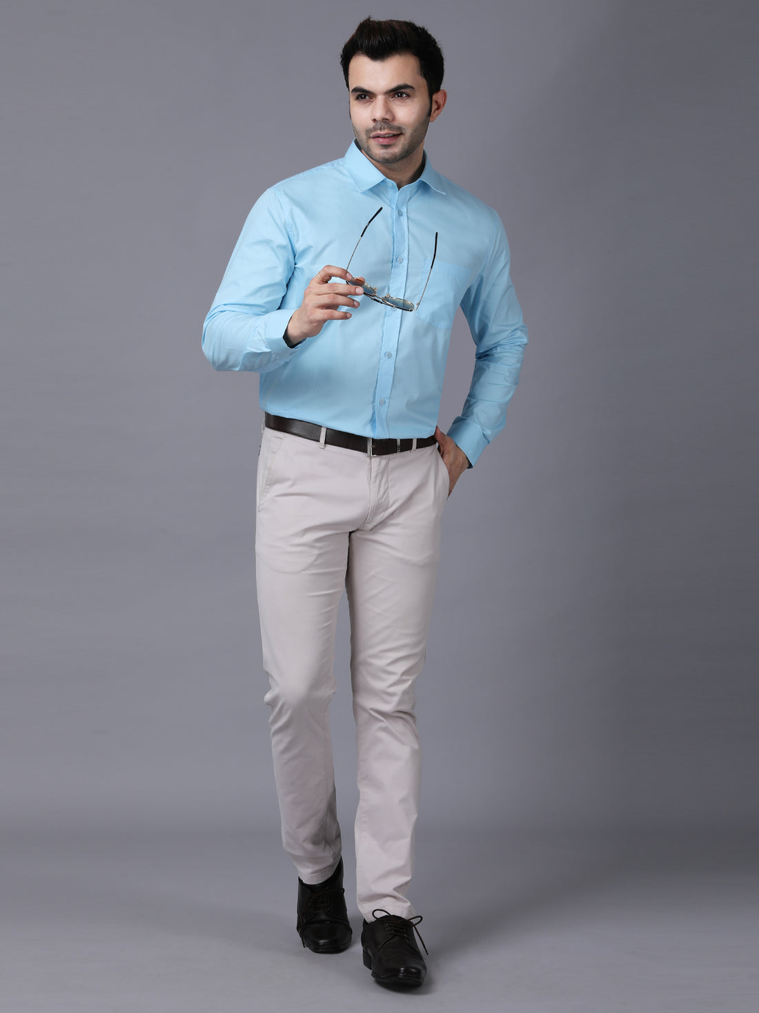 Classic Formal Sky Blue Cotton Shirt for Men