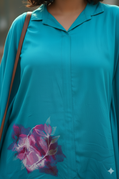 Turquoise Kaftan Top - Abstract Marble