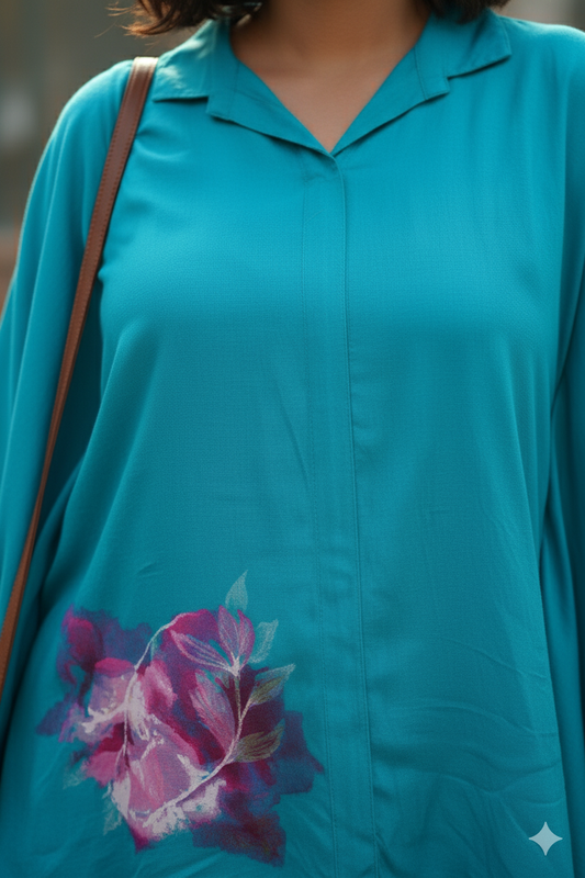 Turquoise Kaftan Top - Abstract Marble