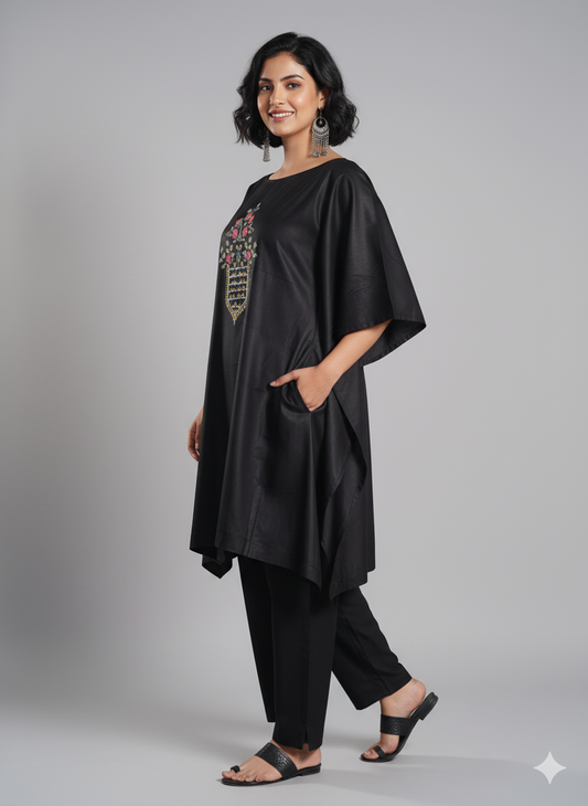 Black Rayon Kaftan - Mughal Imprint