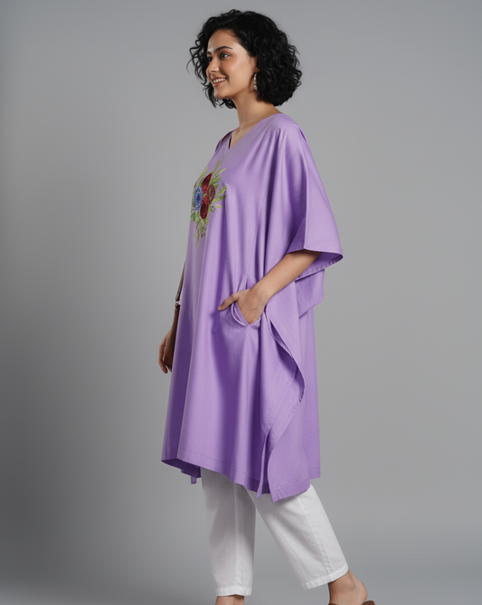 Lavender Rayon KaftanKurta - FloralBliss