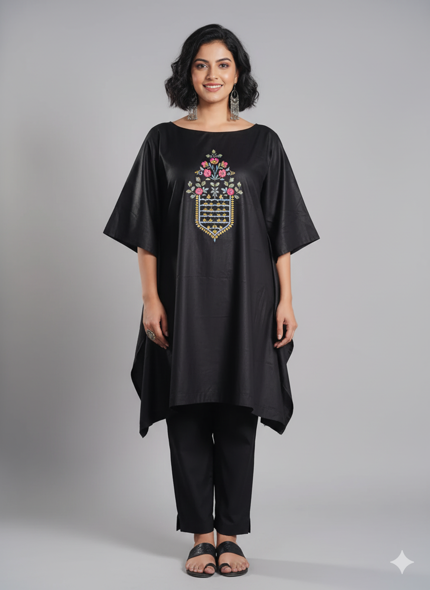 Black Rayon Kaftan - Mughal Imprint
