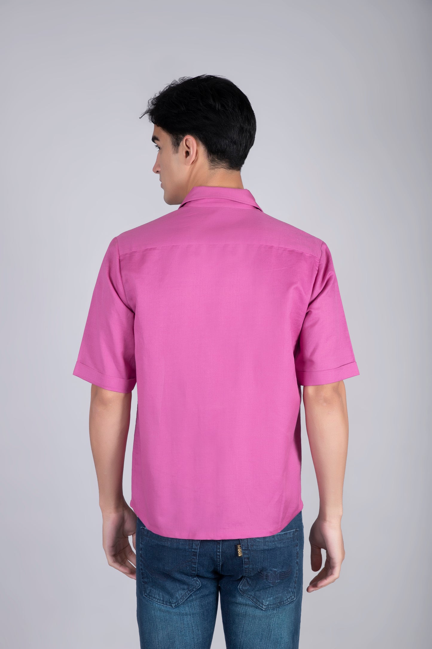 Men’s Pink Linen Shirt with Embroidery