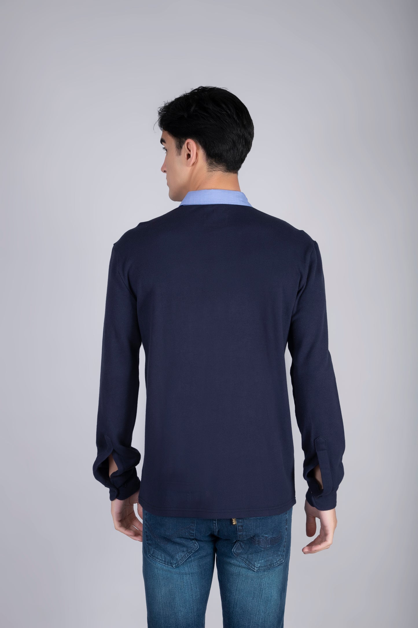 Men’s Navy Blue Polo Sweatshirt with Contrast Collar