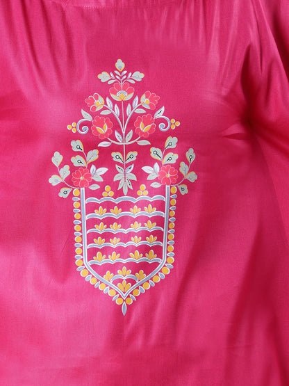 Magenta Rayon Long-Kaftan - Mughal Print