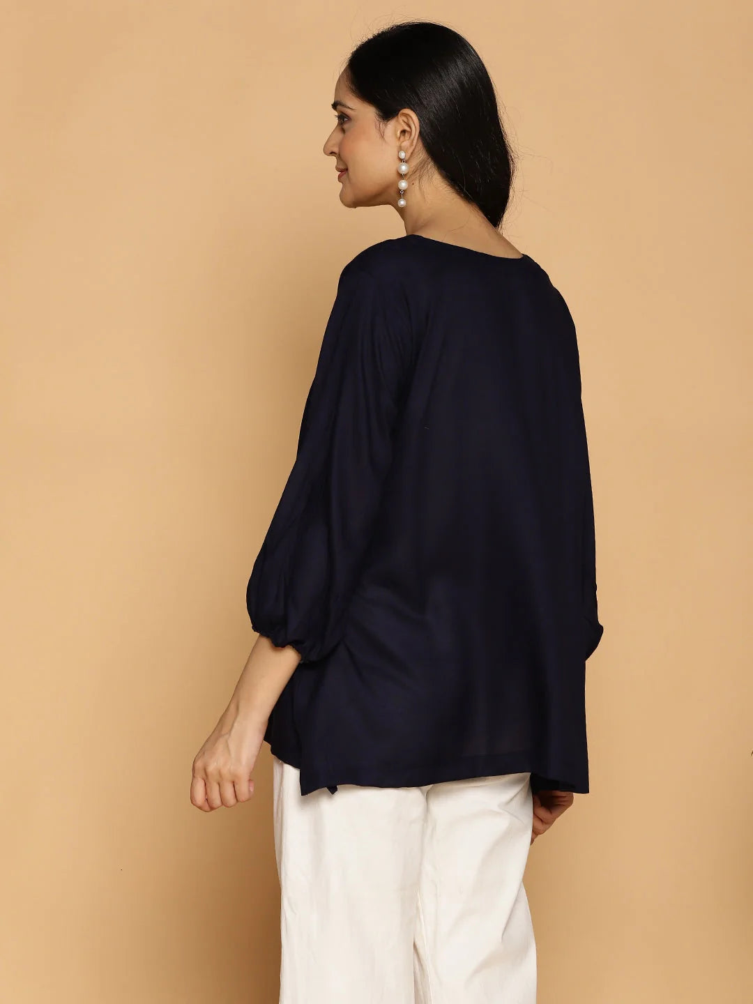 Navy Rayon Top - PetalWhisper
