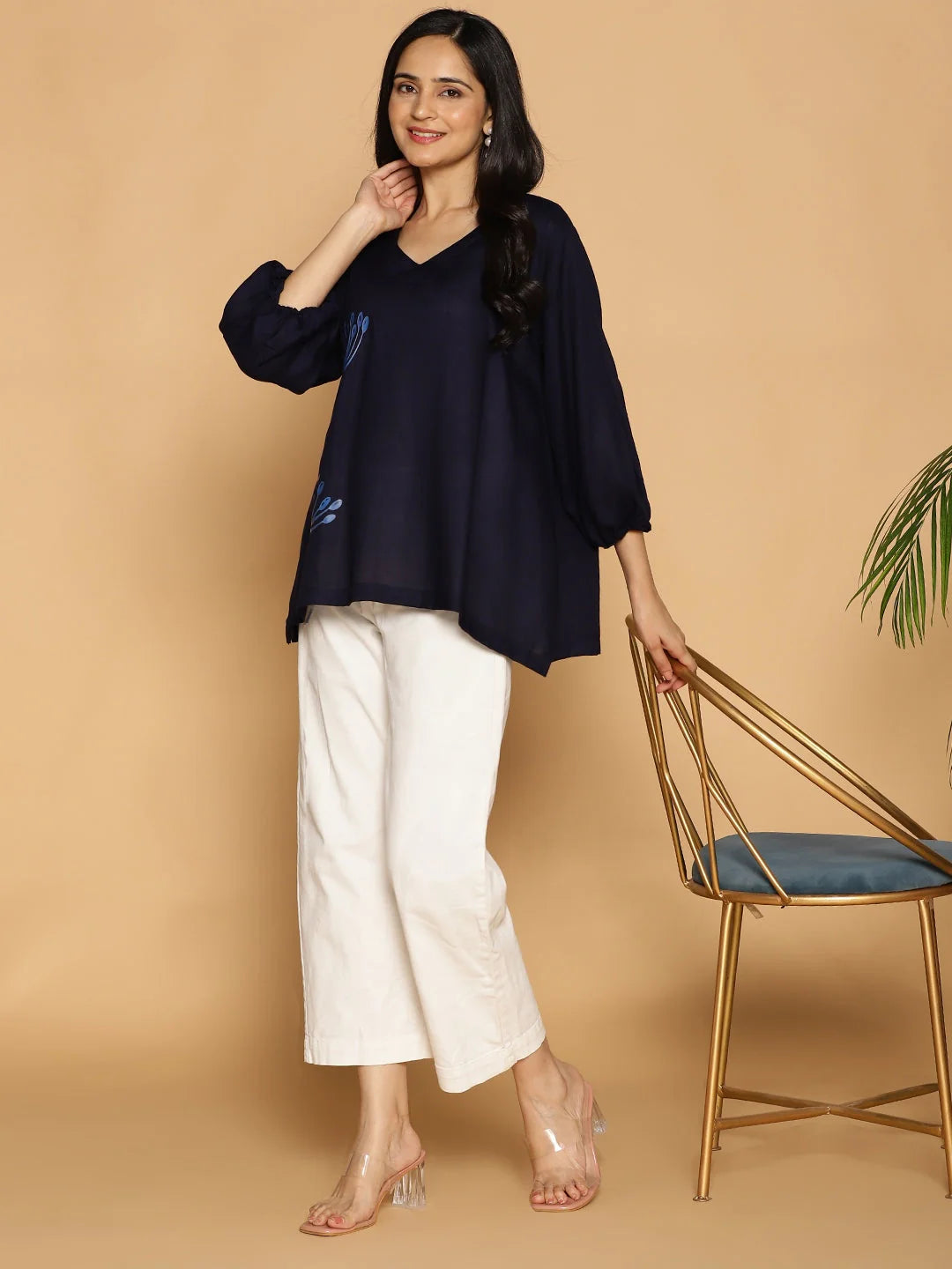 Navy Rayon Top - PetalWhisper