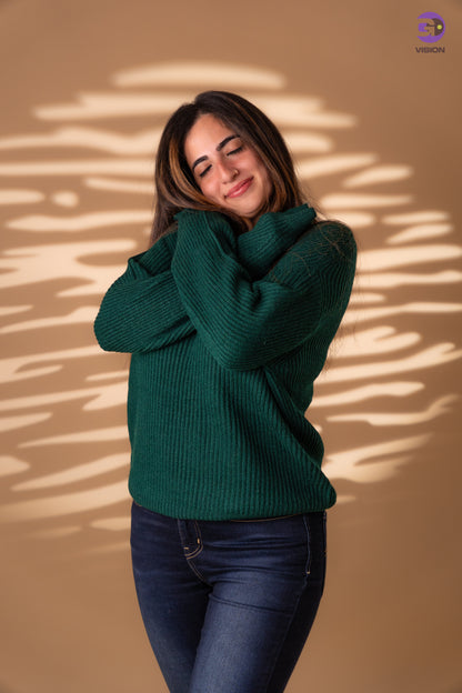 Women’s Deep Green Ribbed Knit Sweater