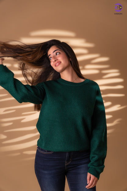 Women’s Deep Green Ribbed Knit Sweater