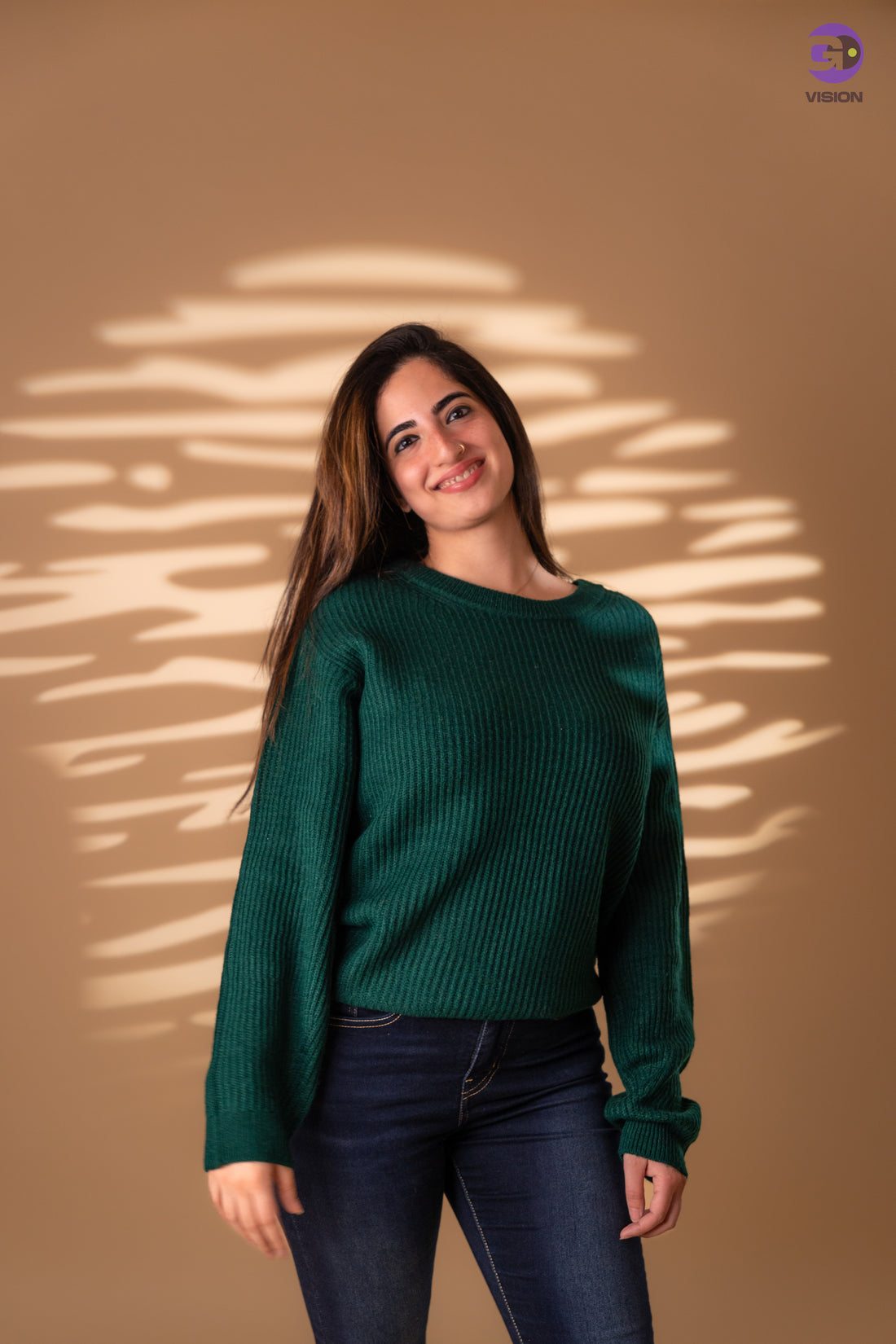 Women’s Deep Green Ribbed Knit Sweater