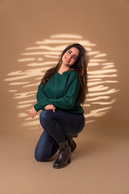 Women’s Deep Green Ribbed Knit Sweater