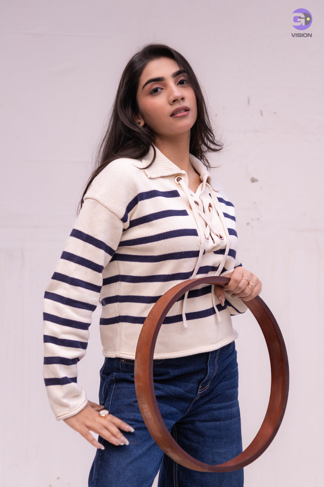 Women’s Striped Lace-Up Sweater