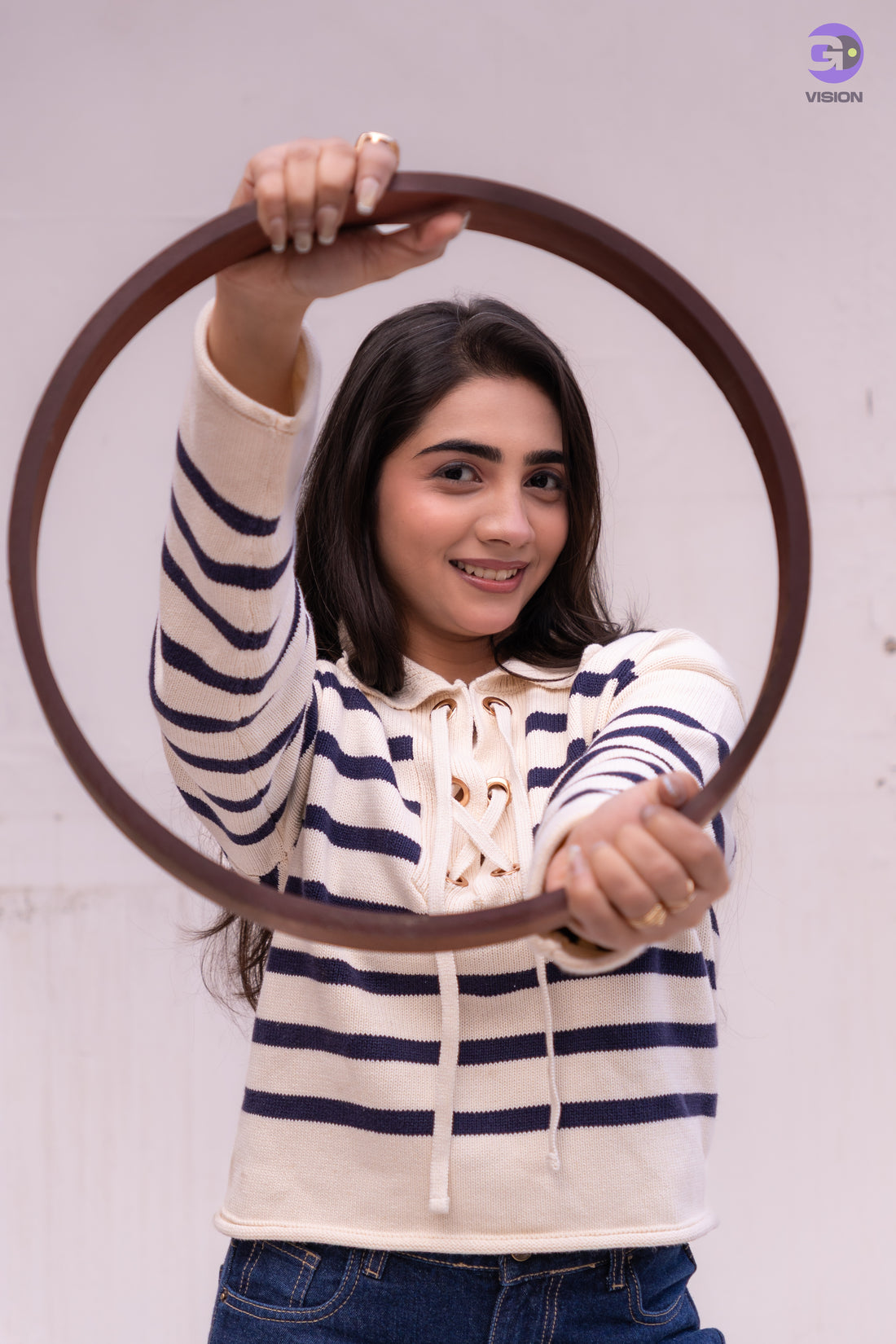 Women’s Striped Lace-Up Sweater