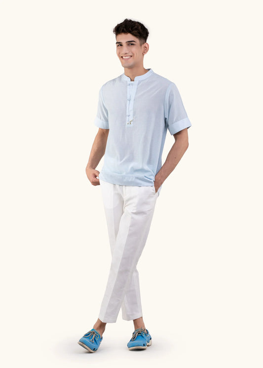 Calm Blue Linen Blend Cuba T-shirt