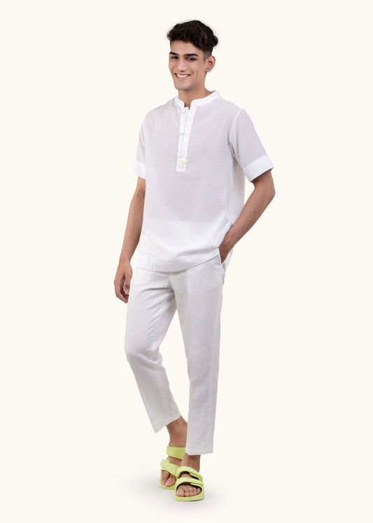 Calm White Linen Blend Cuba T-shirt