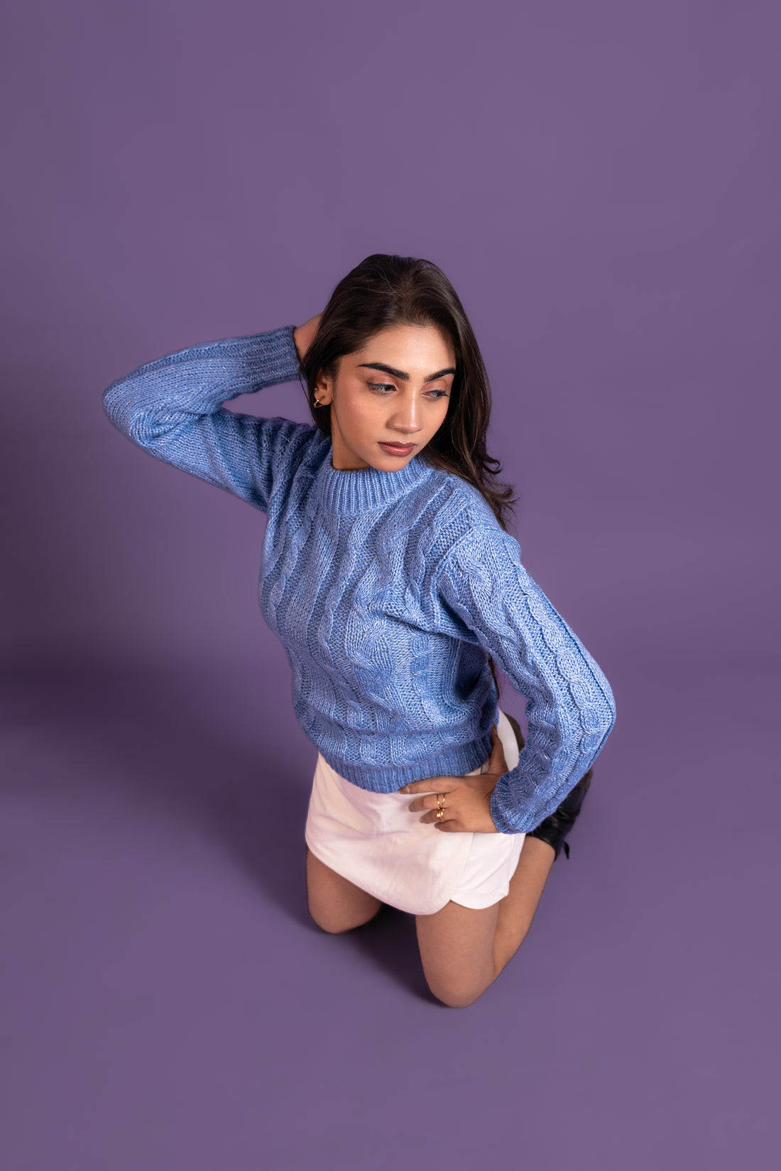 Women’s Soft Blue Cable Knit Sweater