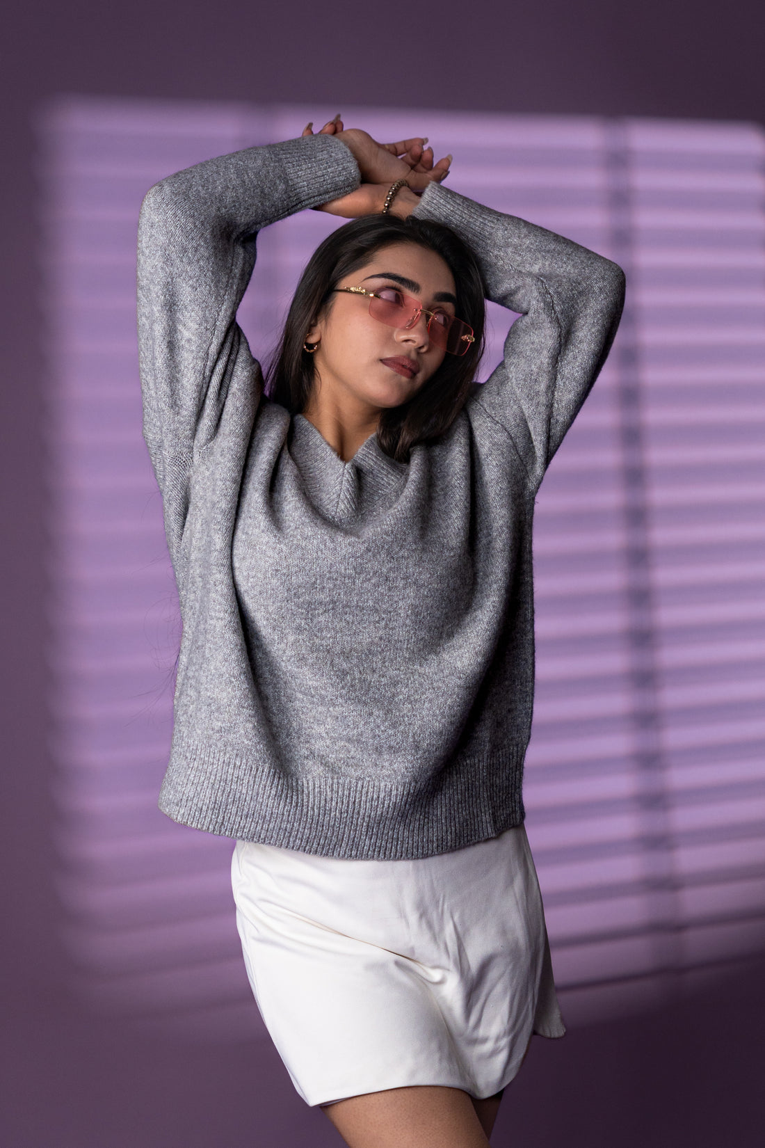 Women’s Grey V-Neck Knit Sweater