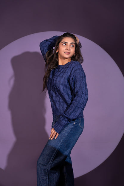 Women’s Royal Blue Cable Knit Sweater