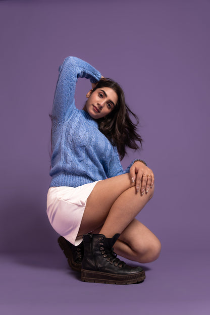 Women’s Soft Blue Cable Knit Sweater