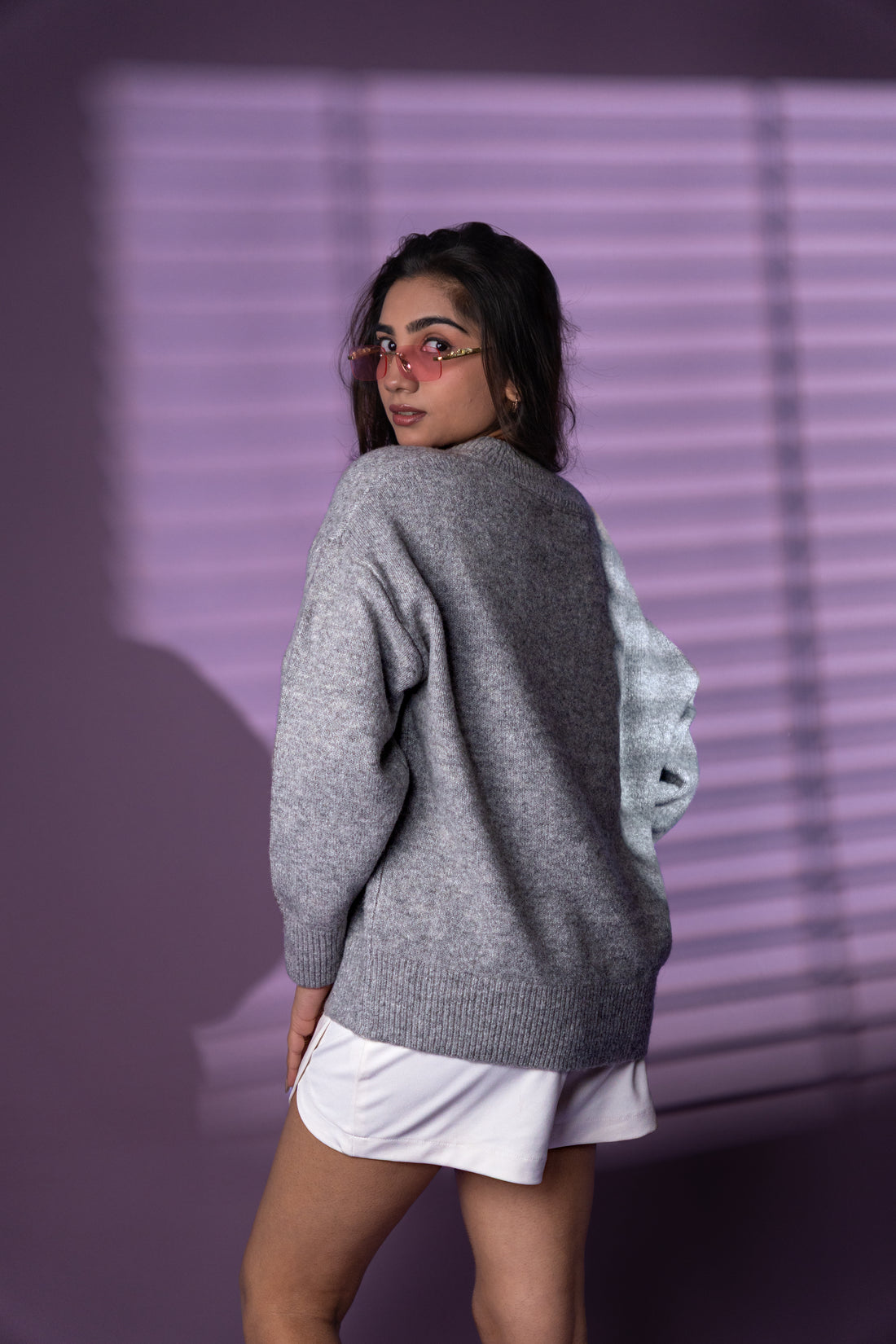 Women’s Grey V-Neck Knit Sweater