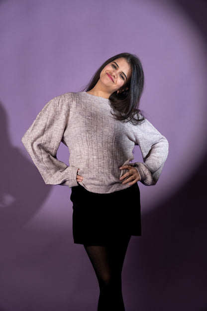 Women’s Beige Ribbed Knit Sweater