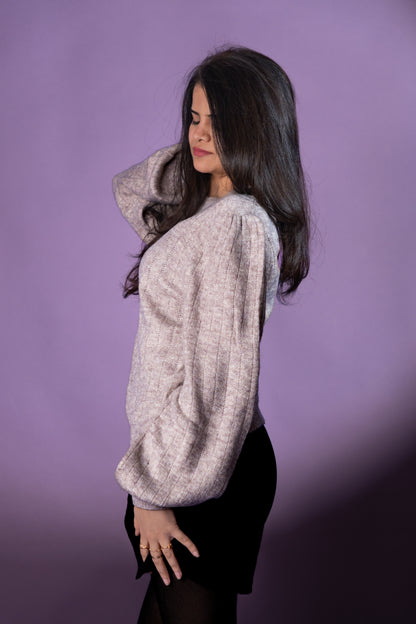 Women’s Beige Ribbed Knit Sweater